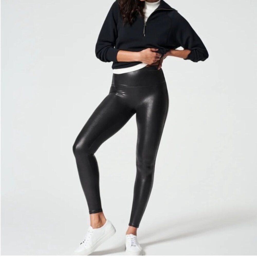 Spanx Faux Leather Leggings Black Sz XL